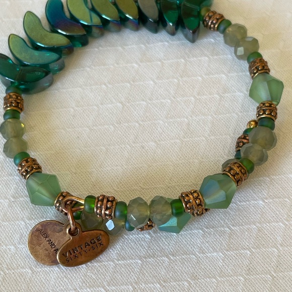 Alex and Ani Vintage Sixty- six Wrap Bracelet with Green Stones and Copper Beads - Picture 7 of 7